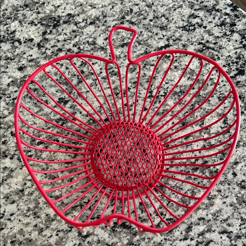 Red Apple-Shaped Wire Fruit Basket